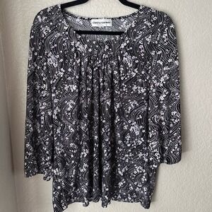 Cathy Daniels Women's L Black/White ¾ Sleeve Blouse Round Neck Sequined